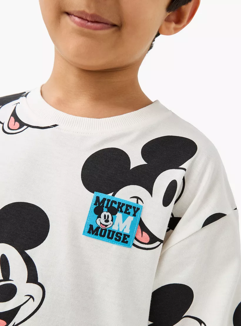 Disney All-Over Mickey Mouse Print T-shirt with Short Sleeves-4