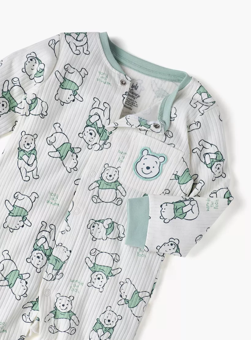 Disney All-Over Winnie The Pooh Print Closed Feet Sleepsuit with Long Sleeves-3