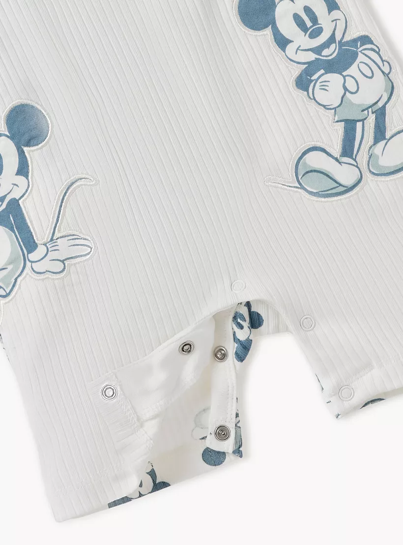 Disney Mickey Mouse Print Romper with Extended Sleeves-4