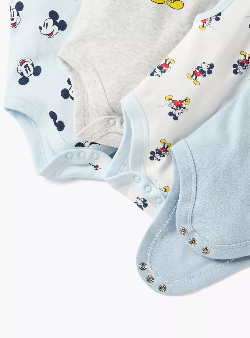 Disney Mickey Mouse Print Sleeveless Bodysuit - Set of 4-4