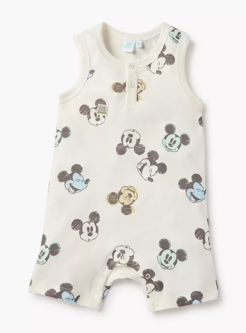 Disney Mickey Mouse Print Sleeveless Romper with Snap Button Closure - Set of 2-3