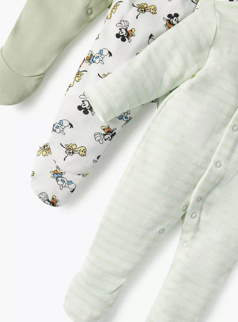 Disney Mickey and Friends Print Sleepsuit with Long Sleeves - Set of 3-3