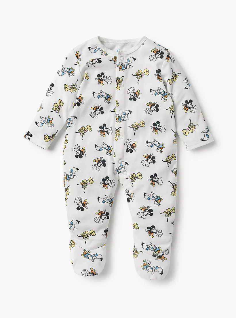 Disney Mickey and Friends Print Sleepsuit with Long Sleeves - Set of 3-4