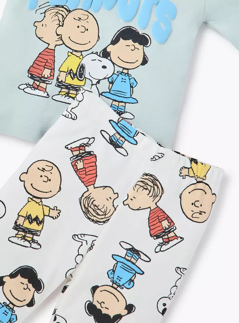Disney Peanuts Print T-shirt and Pyjama Set-4