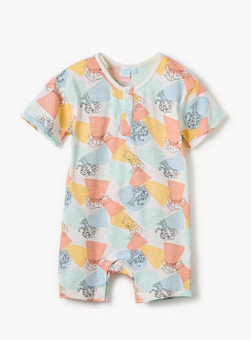 Disney Winnie the Pooh Print Romper with Snap Button Closure - Set of 2-3