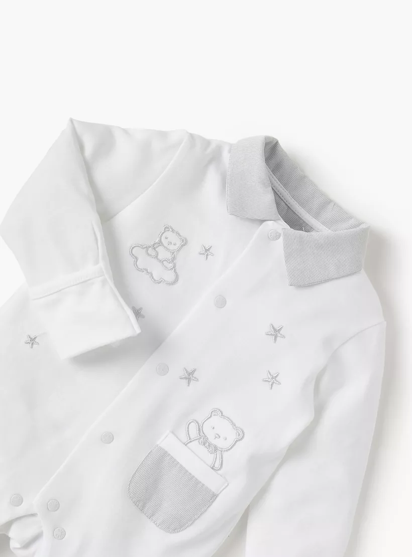 Giggles Applique Detail Closed Foot Sleepsuit with Long Sleeves and Collar-2