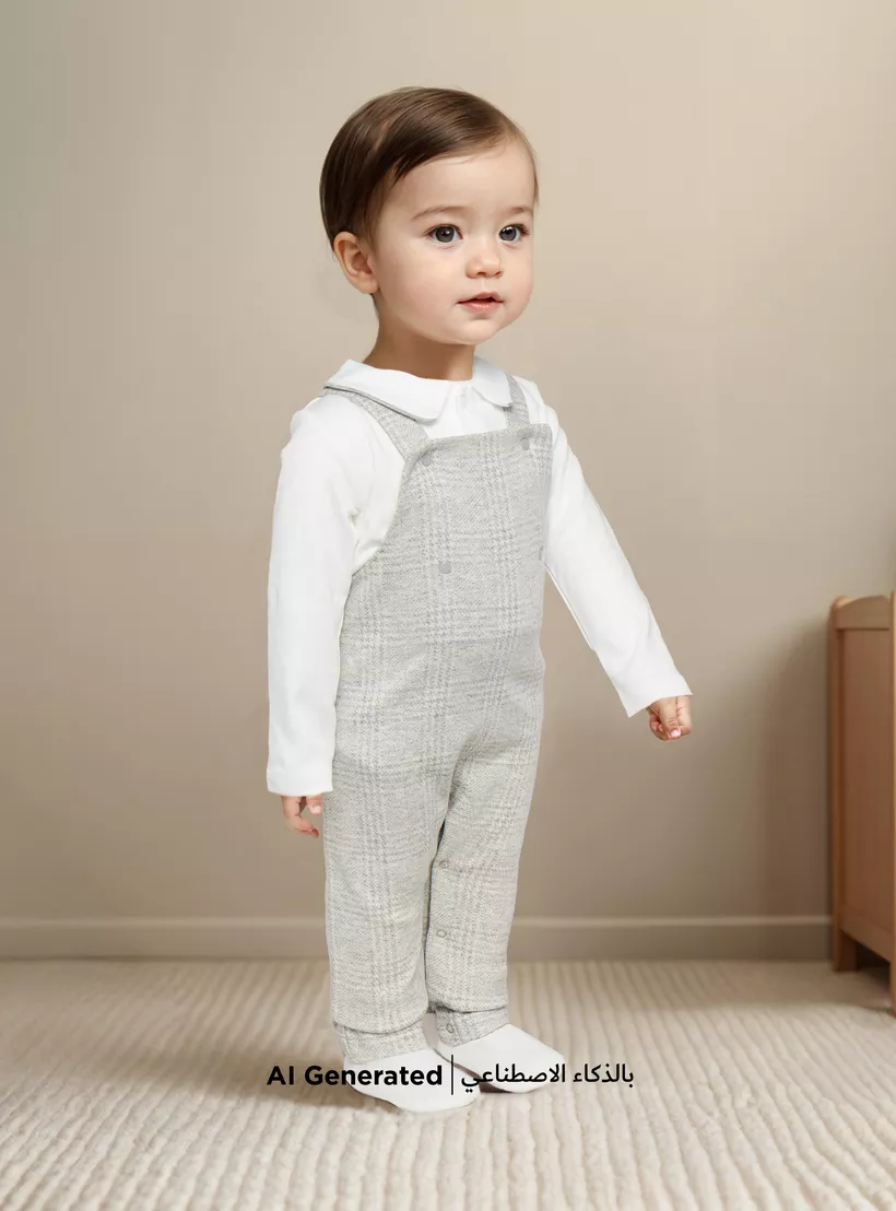 Giggles Checked Dungaree and Polo T-shirt Set4