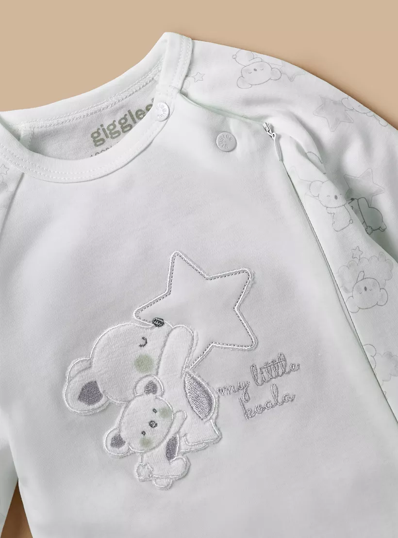 Giggles Koala Applique Long Sleeves Sleepsuit-2