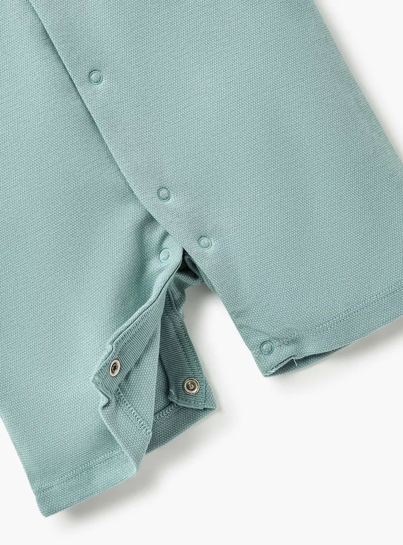 Giggles Pintuck Detail Romper with Short Sleeves and Button Closure-2