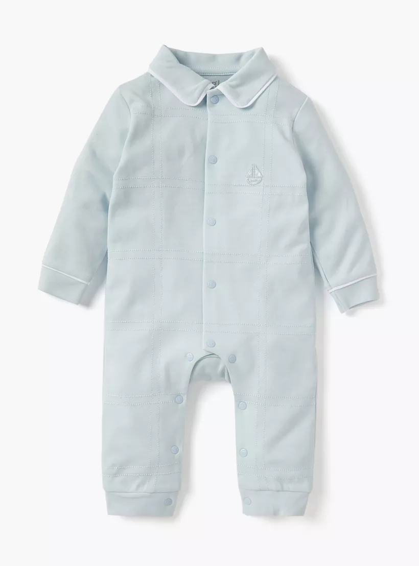 Giggles Sail Boat Embroidered Collared Sleepsuit with Long Sleeves-1