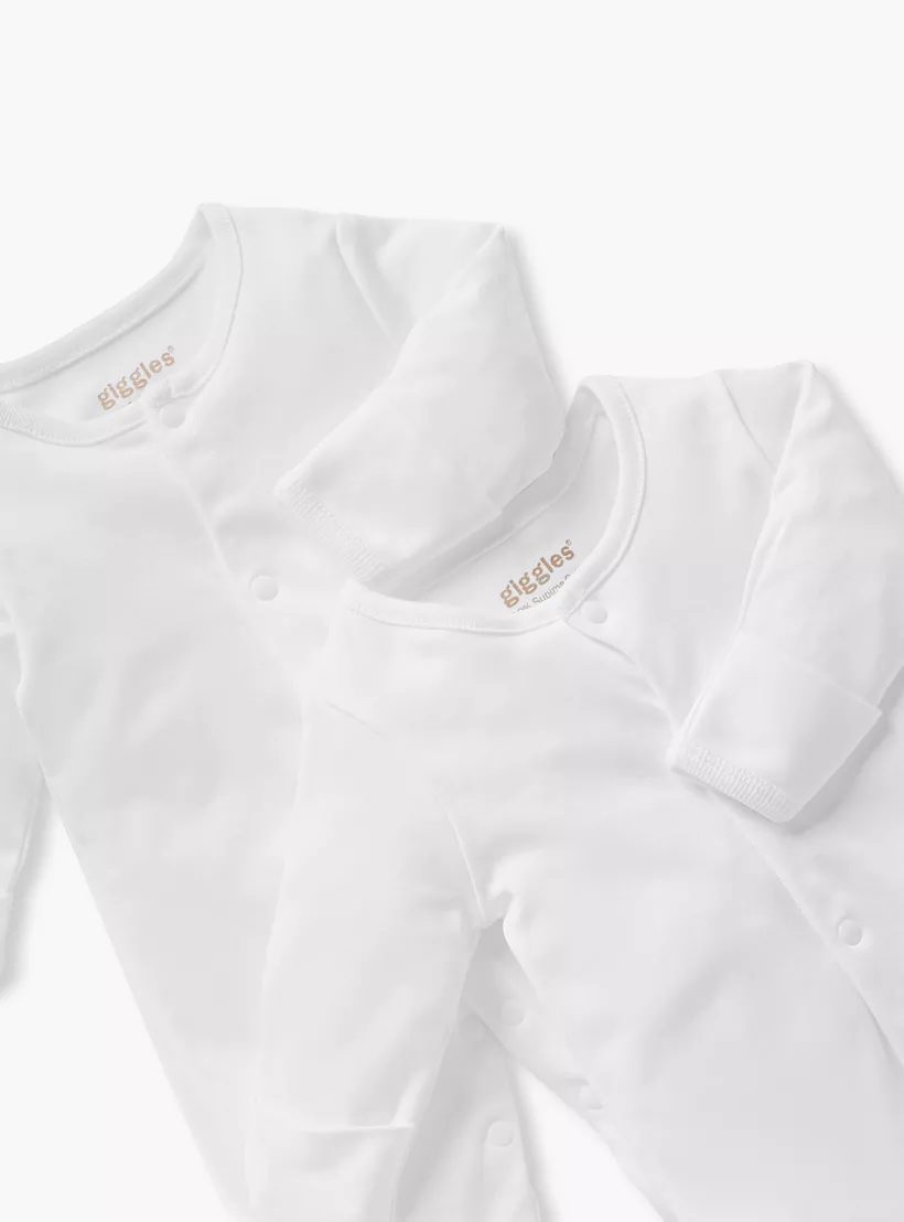 Giggles Solid Sleepsuit with Long Sleeves - Set of 2-3