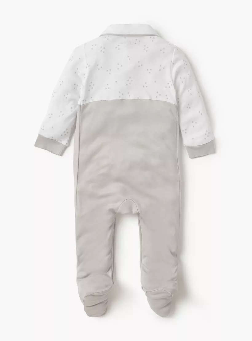 Giggles Star Print Closed Feet Sleepsuit with Long Sleeves-2