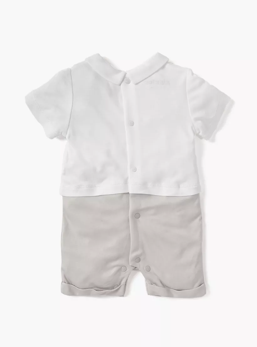 Giggles Star Print Romper with Bow Applique and Short Sleeves-2
