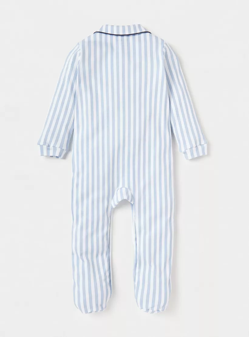 Giggles Striped Closed Feet Sleepsuit with Button Closure4