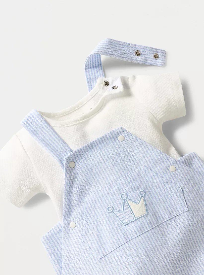 Giggles Textured T-shirt and Striped Dungaree Set-3