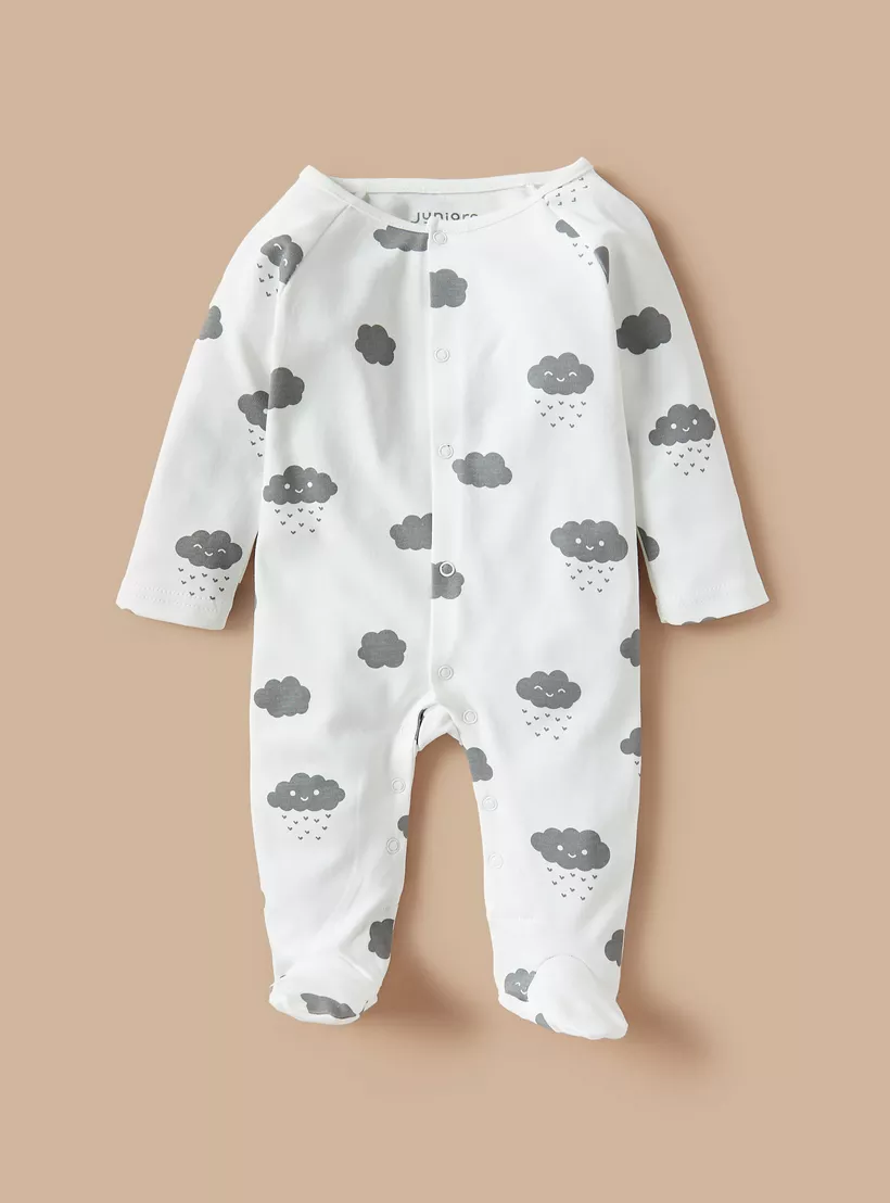 Juniors All-Over Cloud Print Closed Feet Sleepsuit with Soft Toy-2