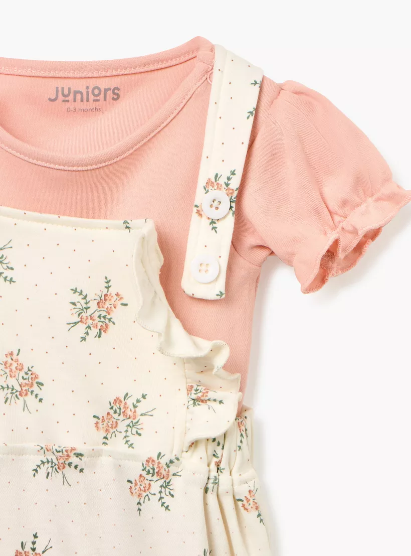 Juniors All-Over Floral Print Dungaree and T-shirt Set-4