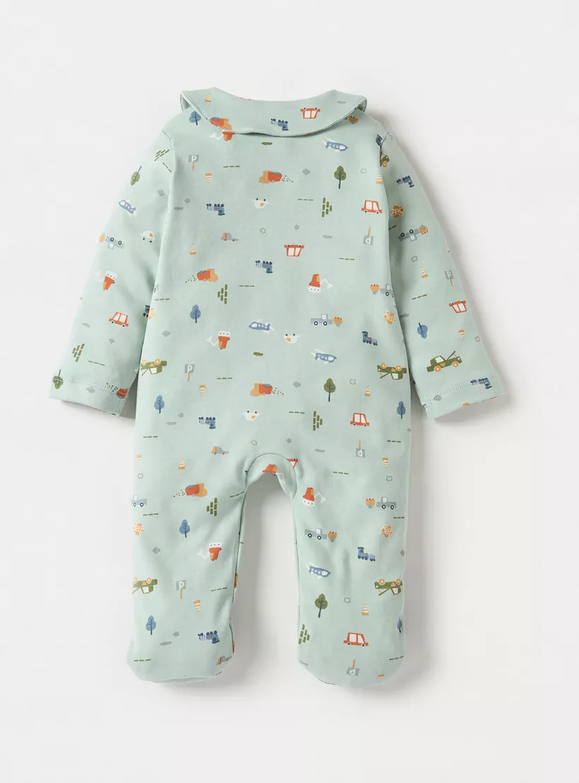 Juniors All-Over Graphic Print Footed Sleepsuit with Long Sleeves and Collar-2