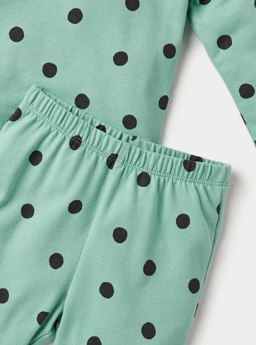 Juniors All-Over Polka Dot Print T-shirt and Pyjama Set-2