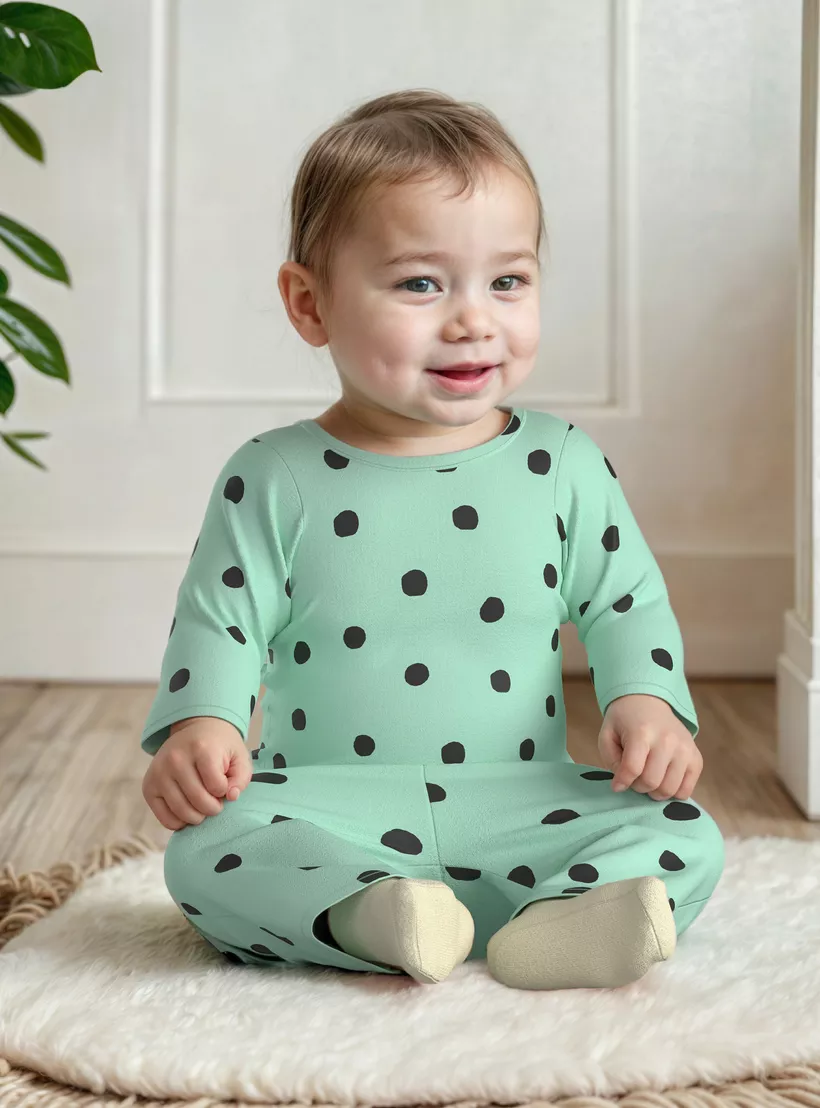 Juniors All-Over Polka Dot Print T-shirt and Pyjama Set-3