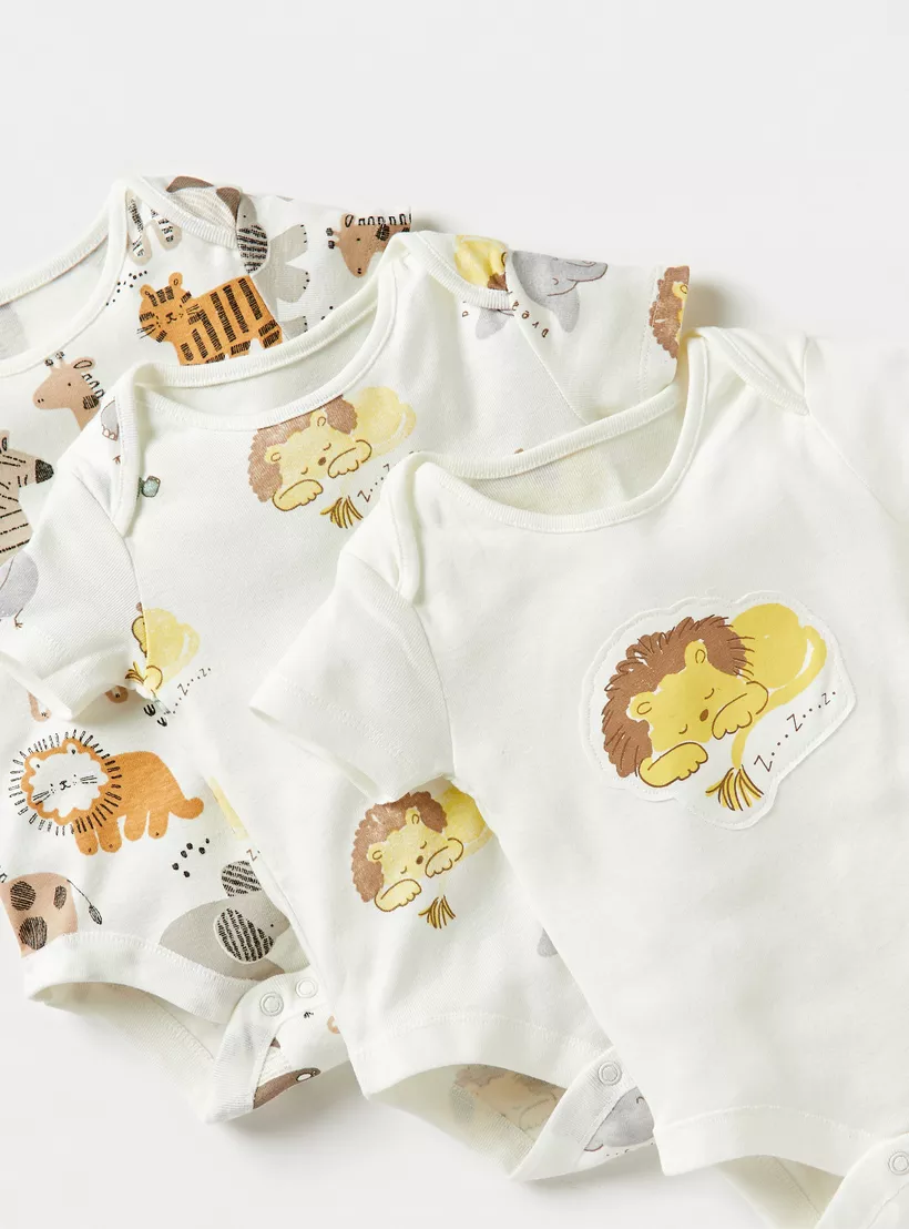Juniors Animal Print Bodysuit with Envelope Neck and Short Sleeves - Set of 3-2