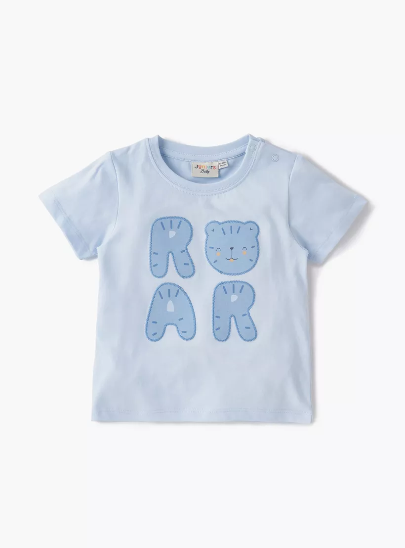 Juniors Animal Print Crew Neck T-shirt with Short Sleeves and Button Closure - Set of 3-2