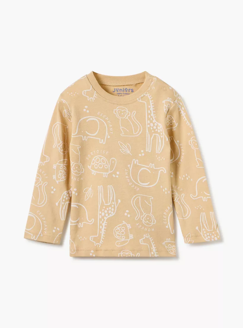 Juniors Animal Print Long Sleeve T-shirt and Pyjamas - Set of 4-7