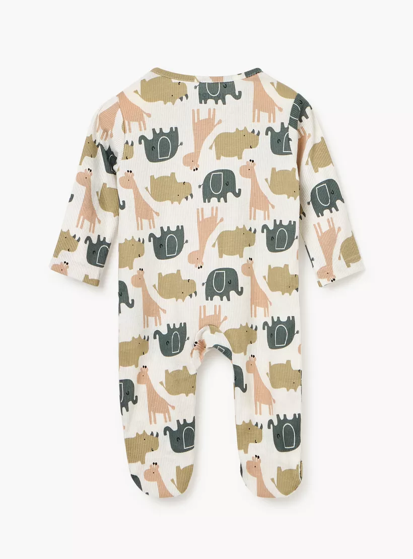Juniors Animal Print Sleepsuit with Long Sleeves and Zip Closure-2