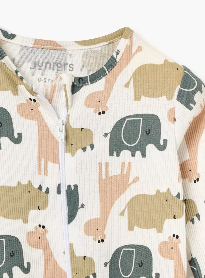 Juniors Animal Print Sleepsuit with Long Sleeves and Zip Closure-3