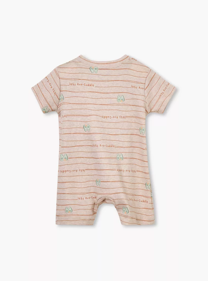 Juniors Avocado Print Romper with Short Sleeves and Button Closure-2