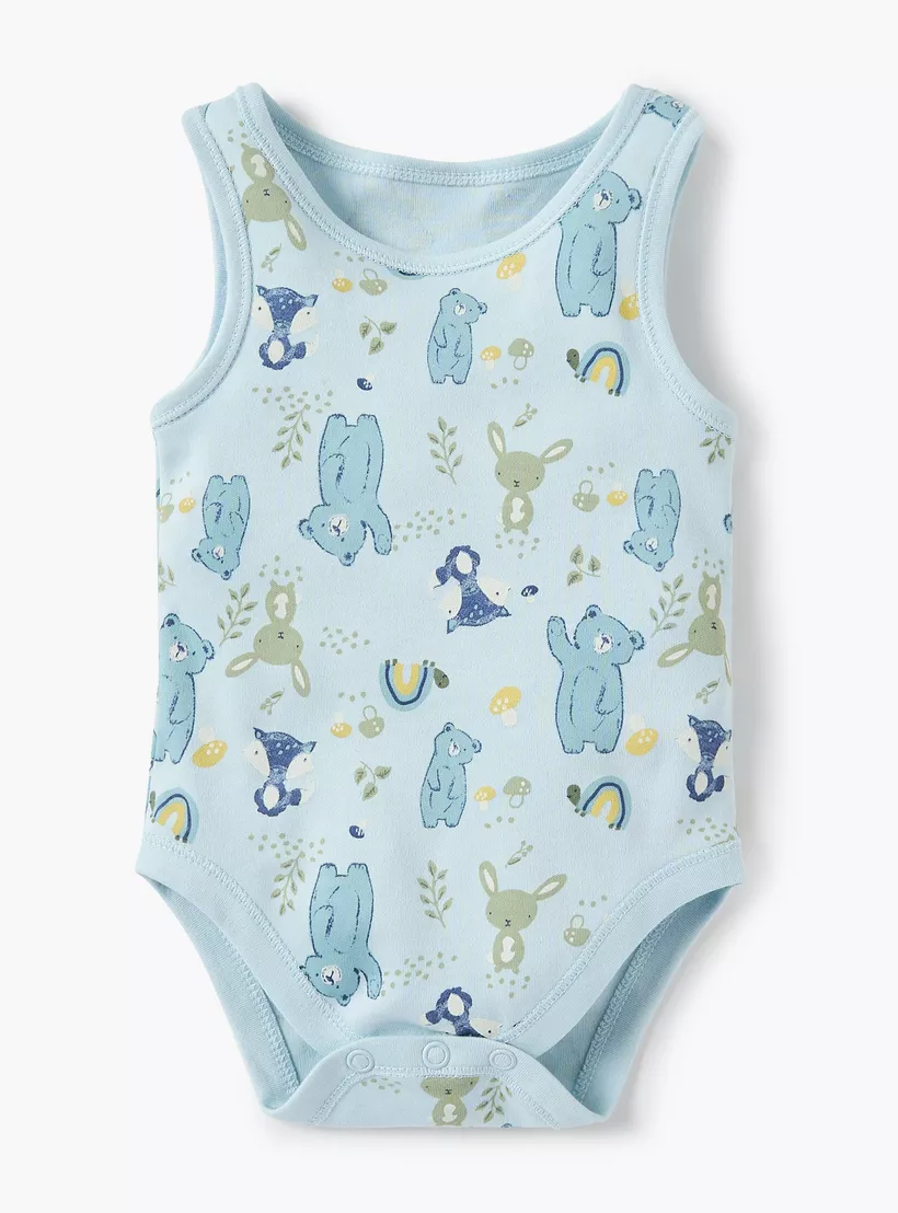 Juniors Bear Print Sleeveless Bodysuit with Button Closure - Set of 5-2