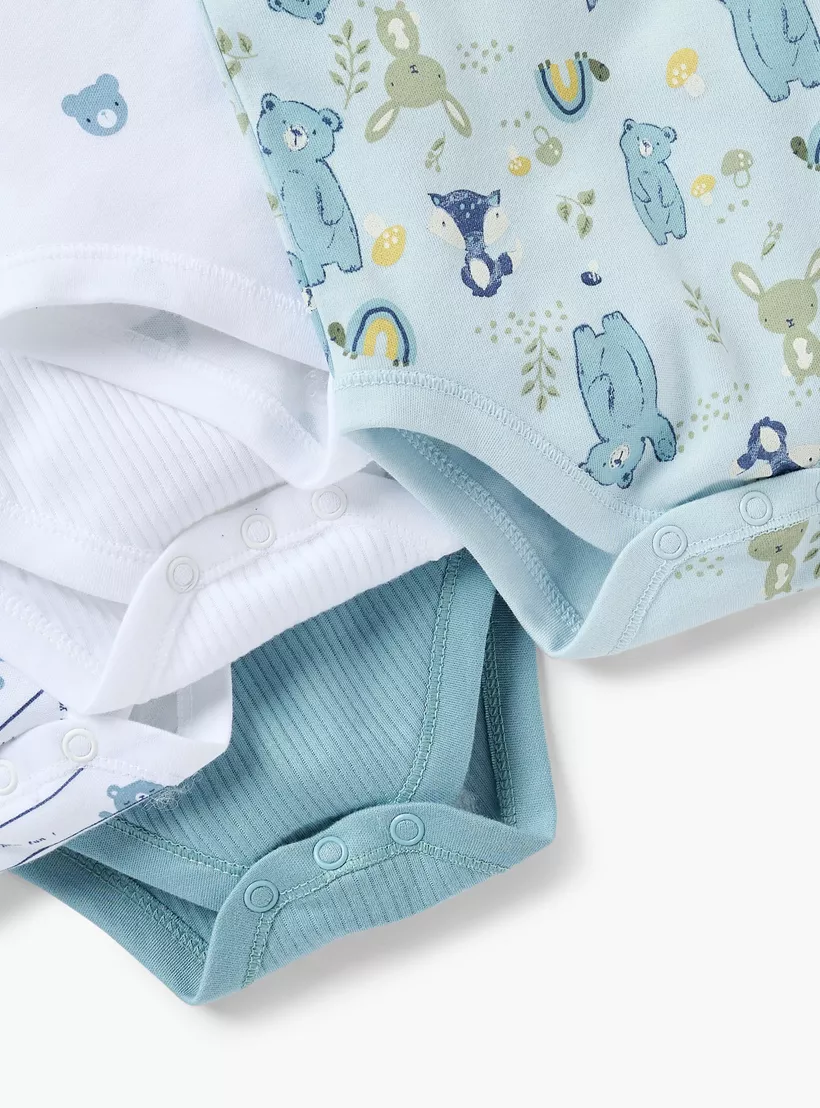 Juniors Bear Print Sleeveless Bodysuit with Button Closure - Set of 5-4