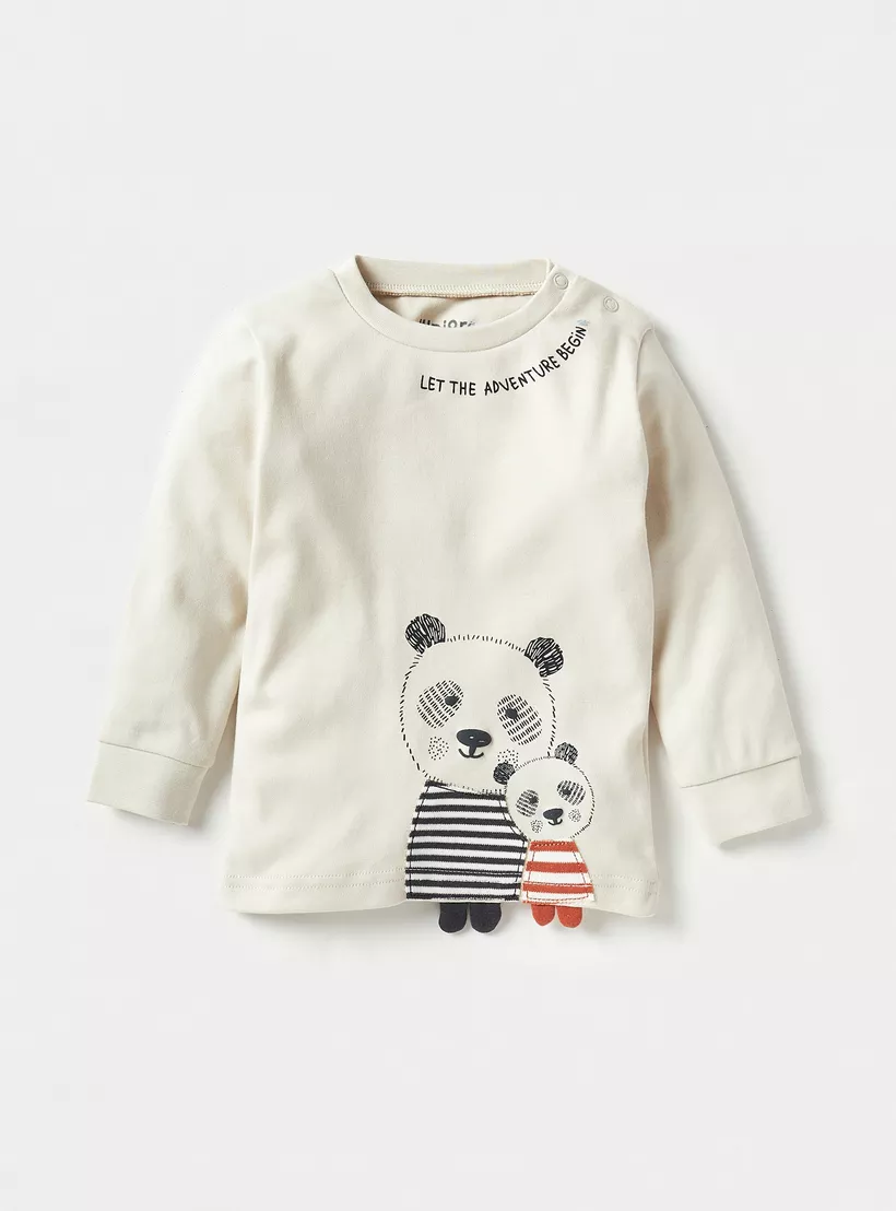 Juniors Bear Printed T-shirt and Pyjama Set with Applique Detail-2