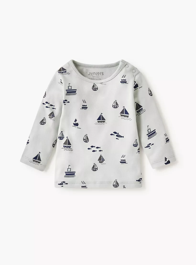 Juniors Boat Print T-shirt and Pyjama Set-2