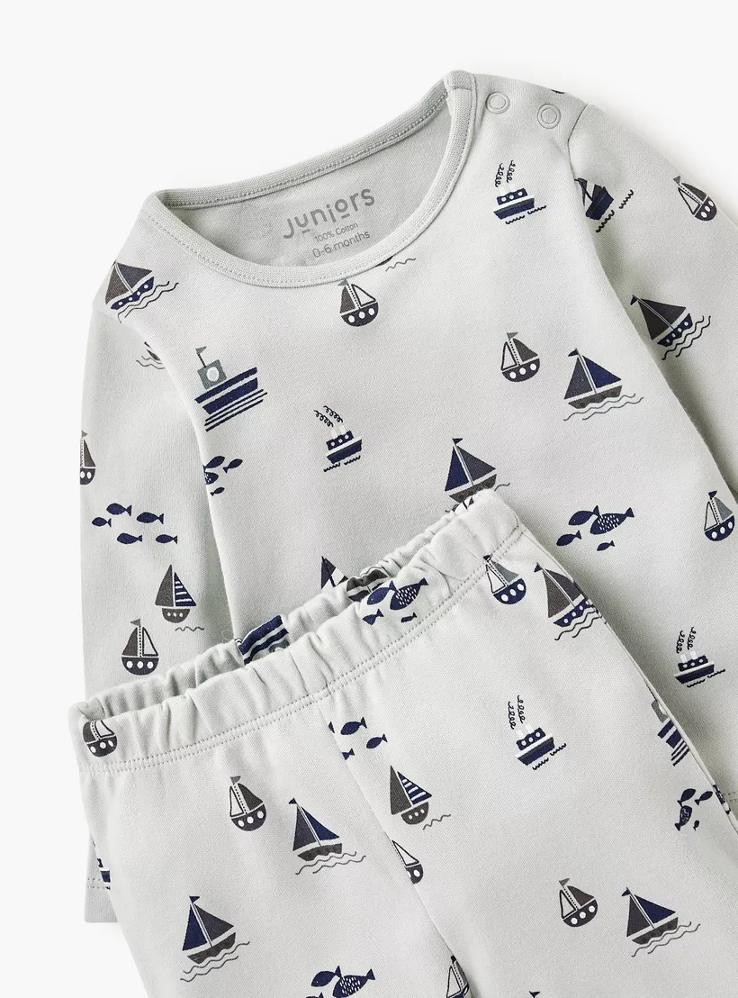 Juniors Boat Print T-shirt and Pyjama Set-4
