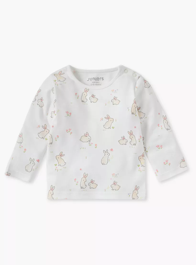 Juniors Bunny Print T-shirt and Pyjama Set-2