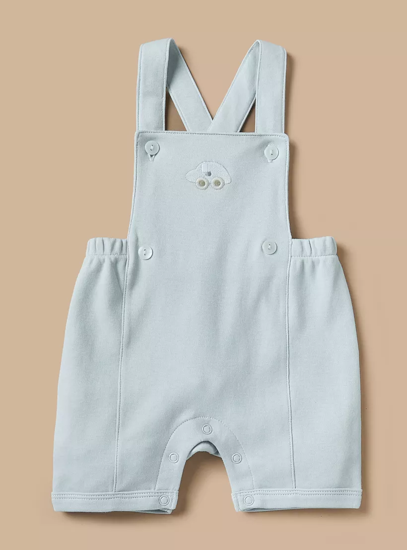 Juniors Car Embroidered Cotton Dungaree and T-shirt Set-2