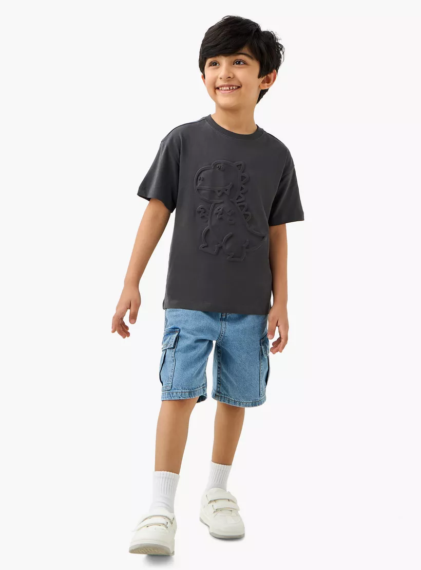 Juniors Dino Embossed Crew Neck T-shirt with Short Sleeves-2