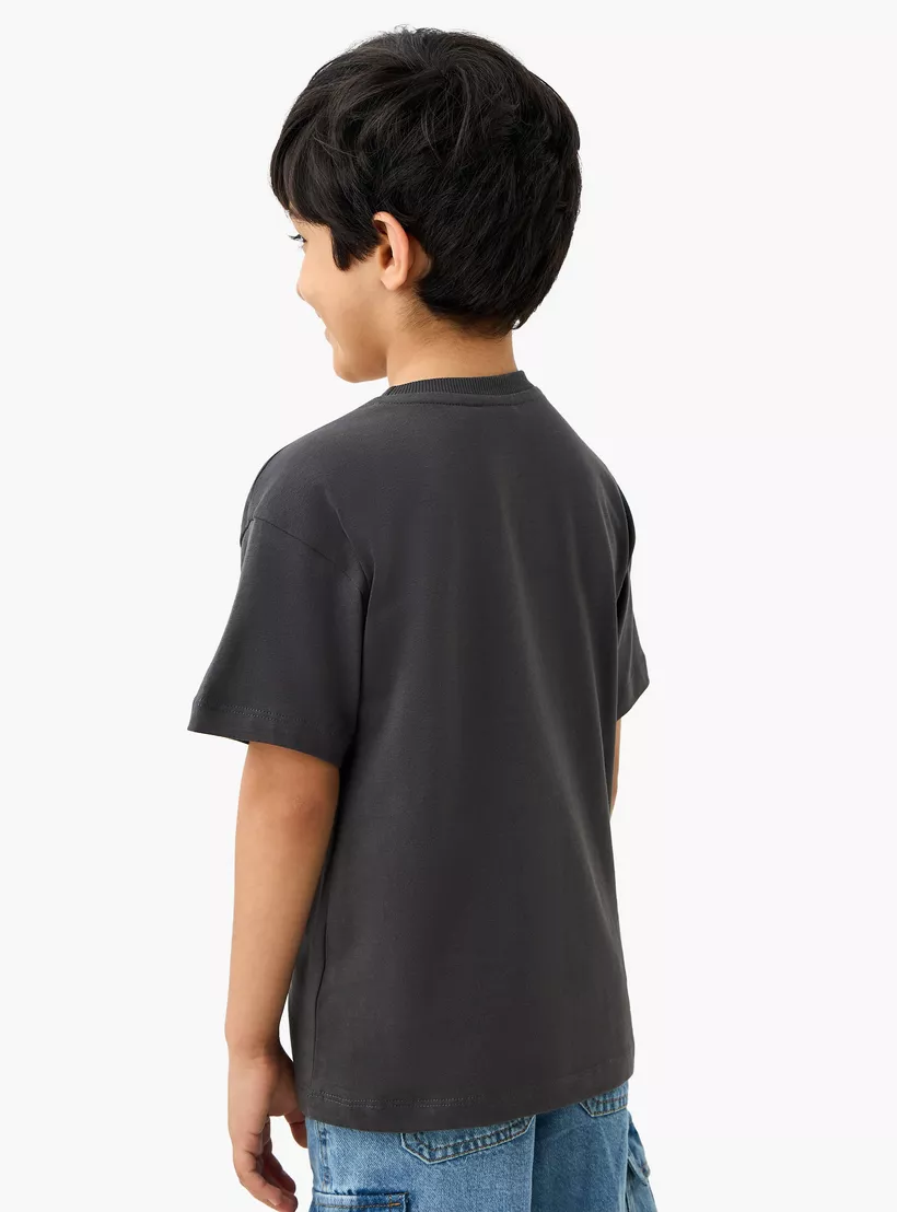 Juniors Dino Embossed Crew Neck T-shirt with Short Sleeves-3