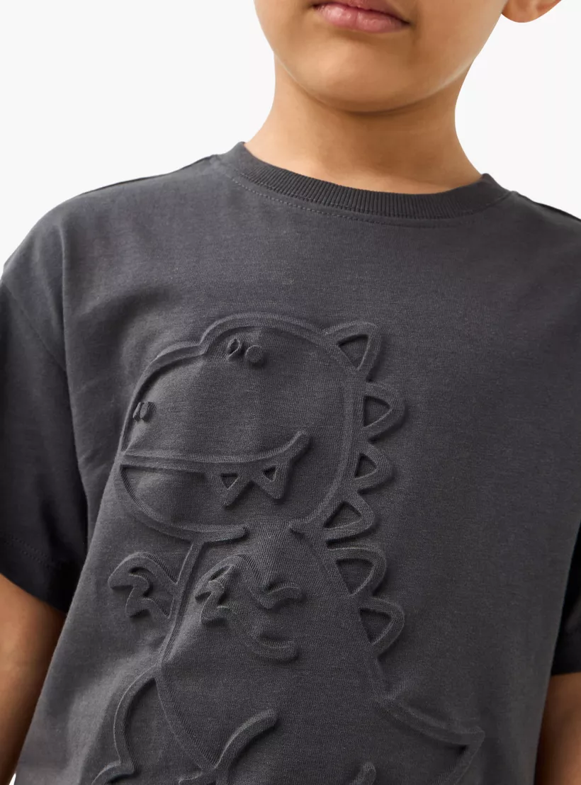 Juniors Dino Embossed Crew Neck T-shirt with Short Sleeves-4