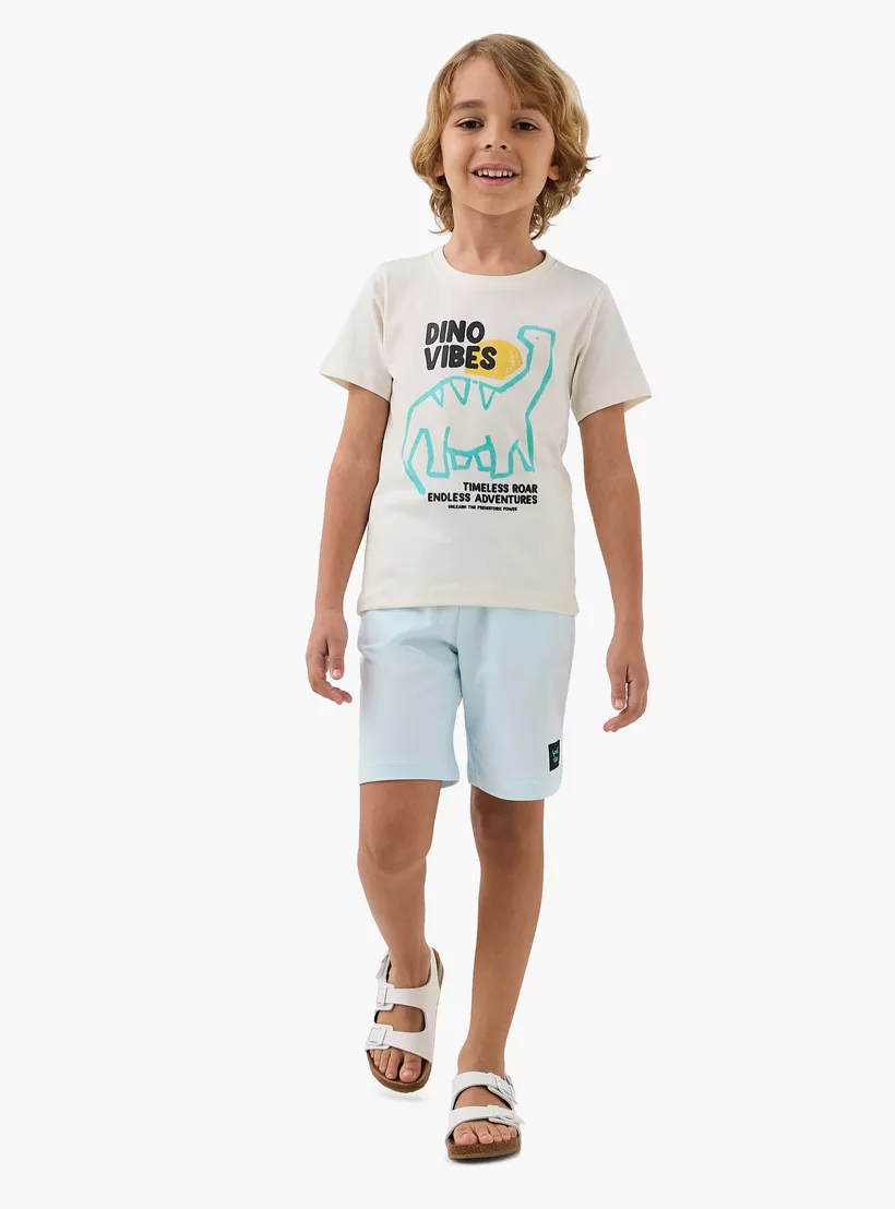 Juniors Dino Print Crew Neck T-shirt with Short Sleeves-2