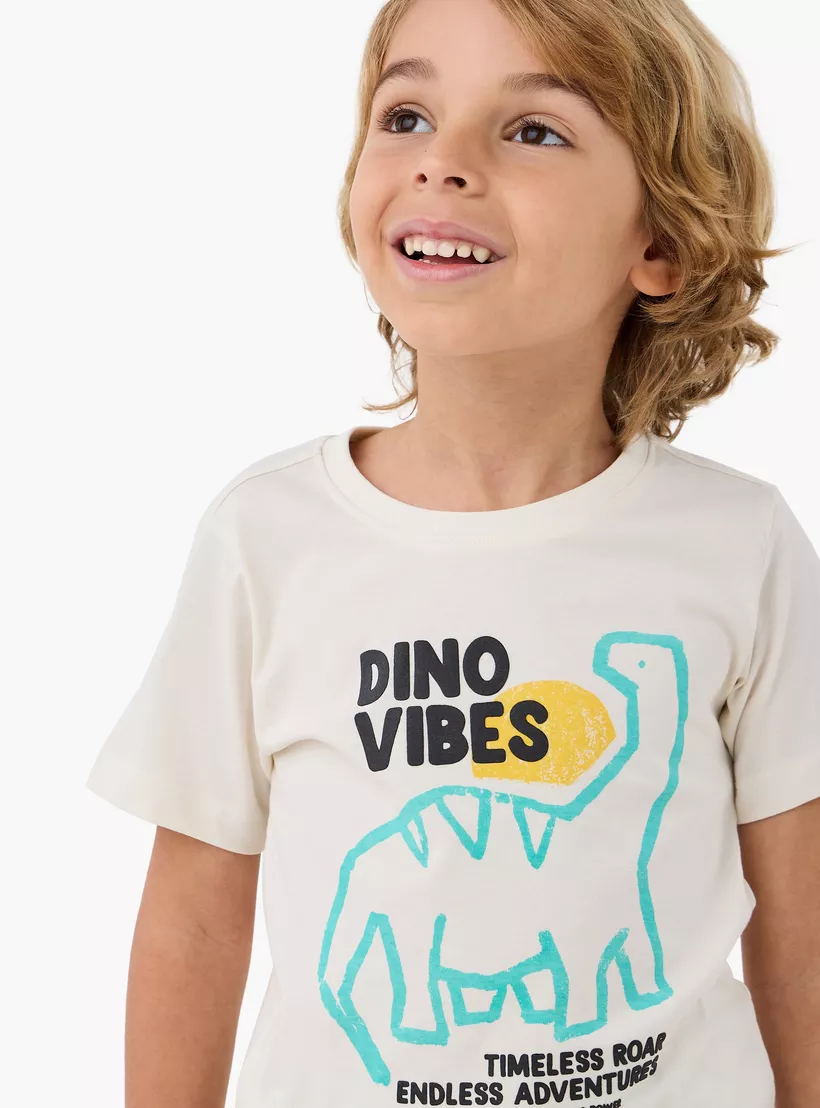 Juniors Dino Print Crew Neck T-shirt with Short Sleeves-4