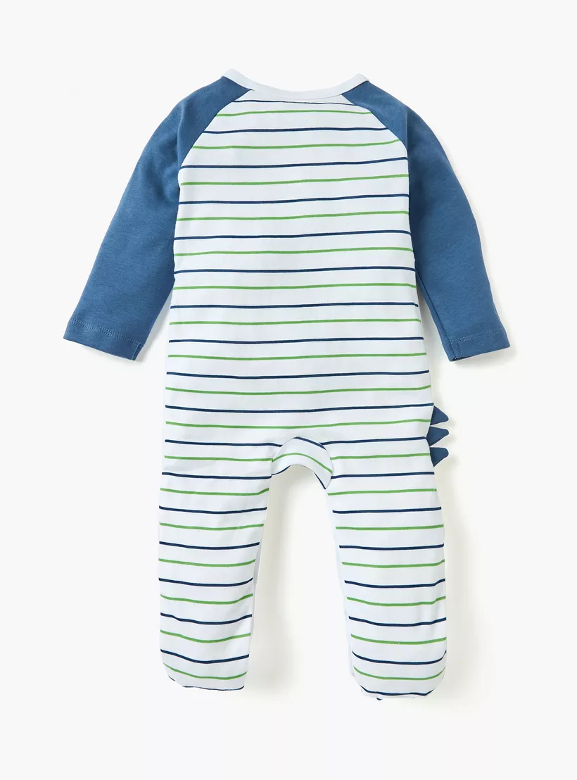 Juniors Dinosaur Applique Sleepsuit with Long Sleeves and Button Closure-2