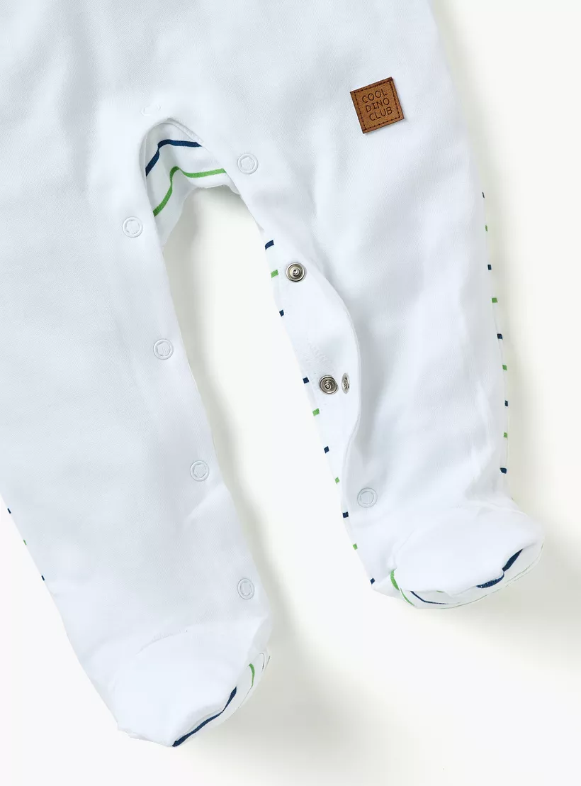 Juniors Dinosaur Applique Sleepsuit with Long Sleeves and Button Closure-4