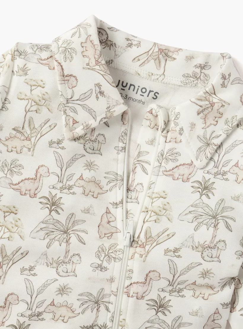 Juniors Dinosaur Print Sleepsuit with Collar and Zip Closure-