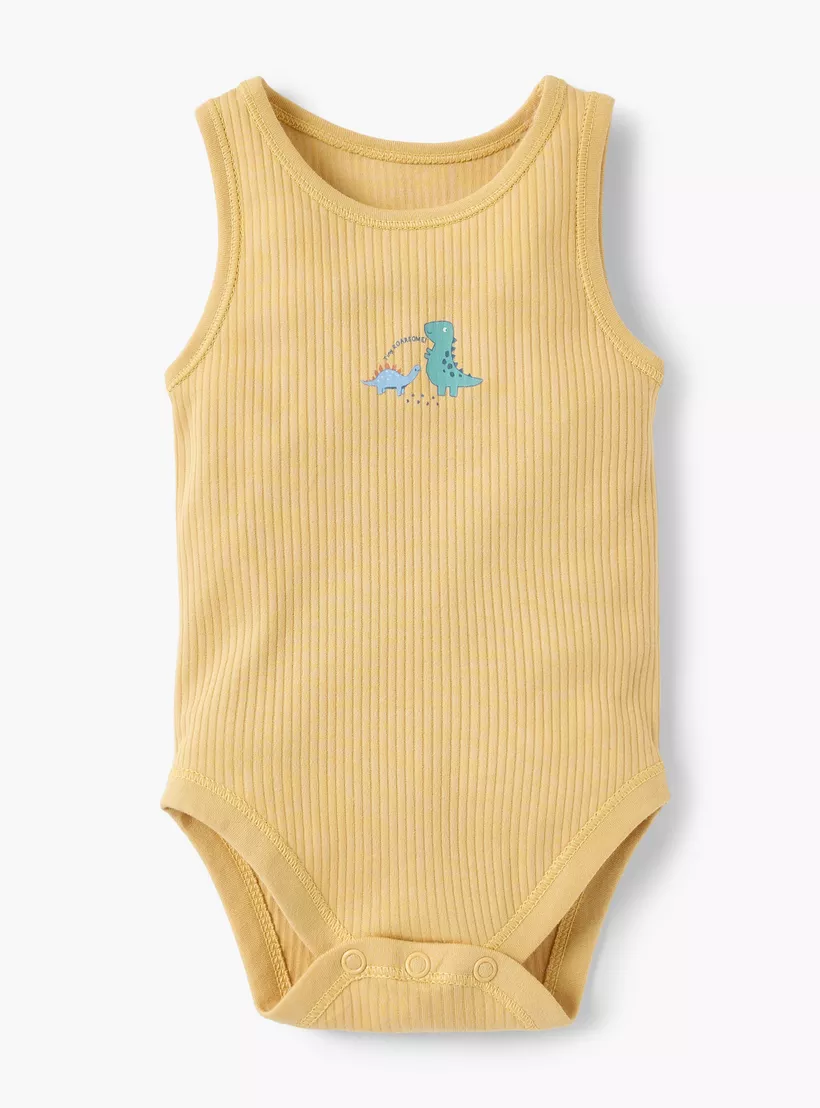Juniors Dinosaur Print Sleeveless Bodysuit with Button Closure - Set of 5-3