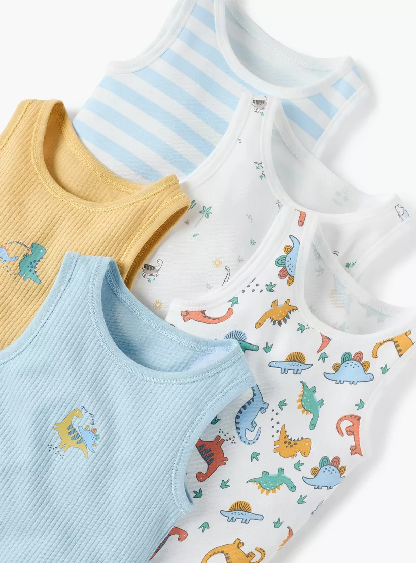 Juniors Dinosaur Print Sleeveless Bodysuit with Button Closure - Set of 5-4