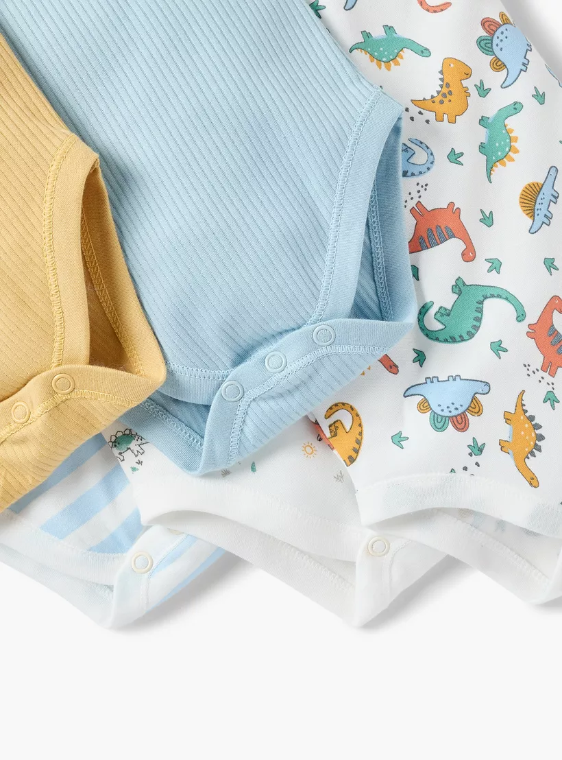 Juniors Dinosaur Print Sleeveless Bodysuit with Button Closure - Set of 5-5