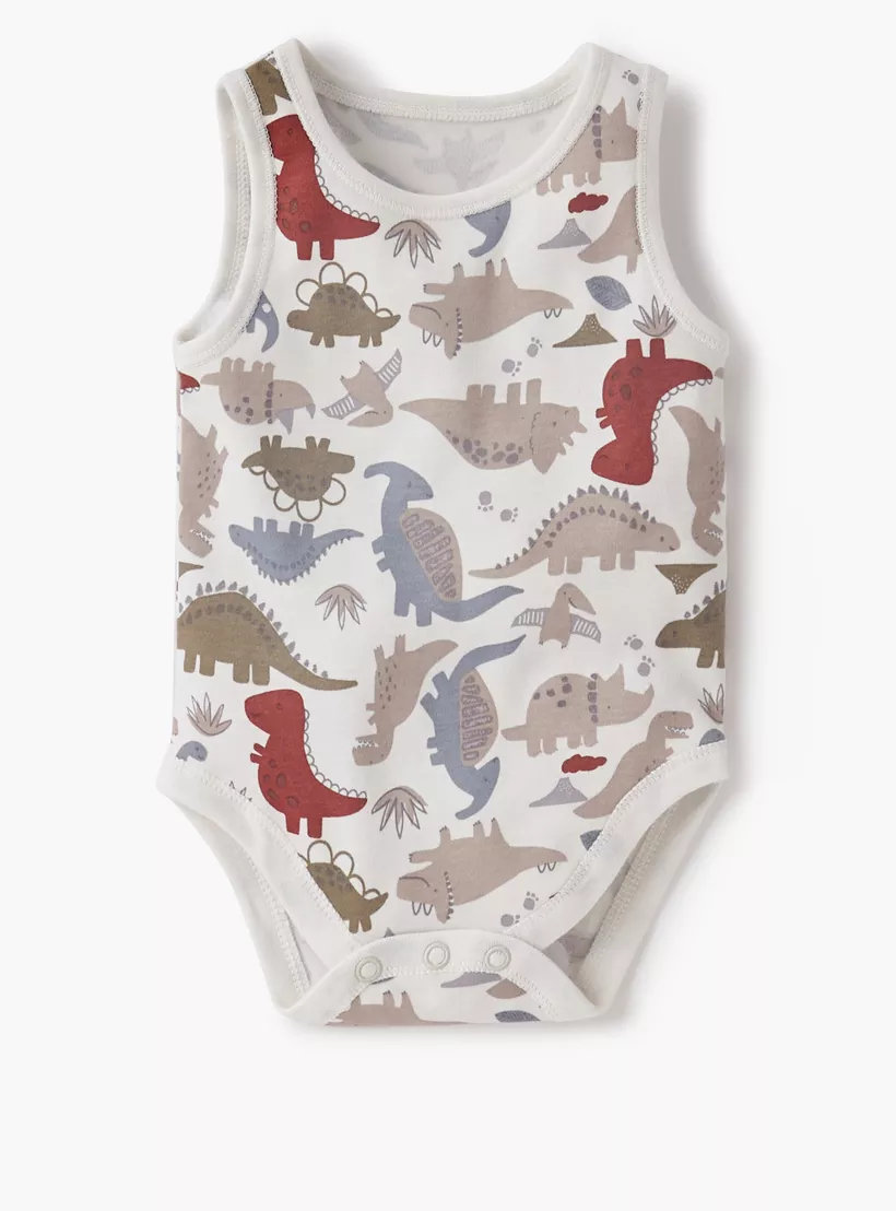 Juniors Dinosaur Print Sleeveless Bodysuit with Snap Button Closure - Set of 52
