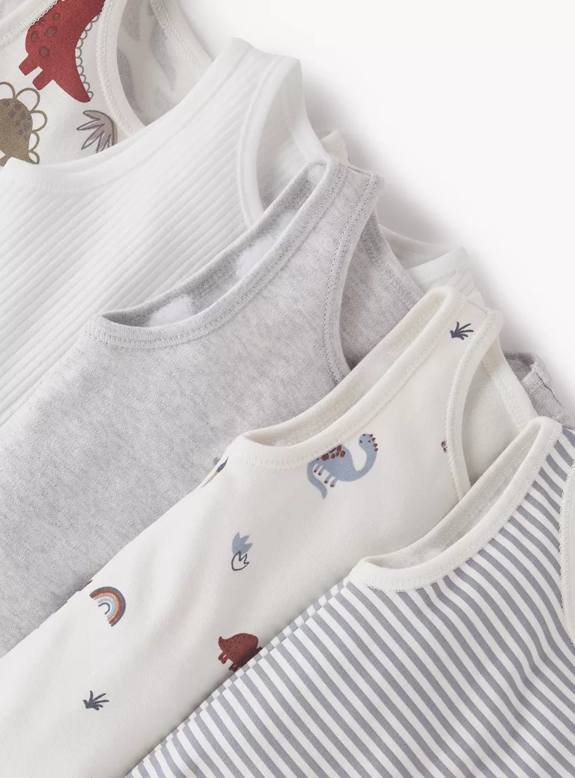 Juniors Dinosaur Print Sleeveless Bodysuit with Snap Button Closure - Set of 53